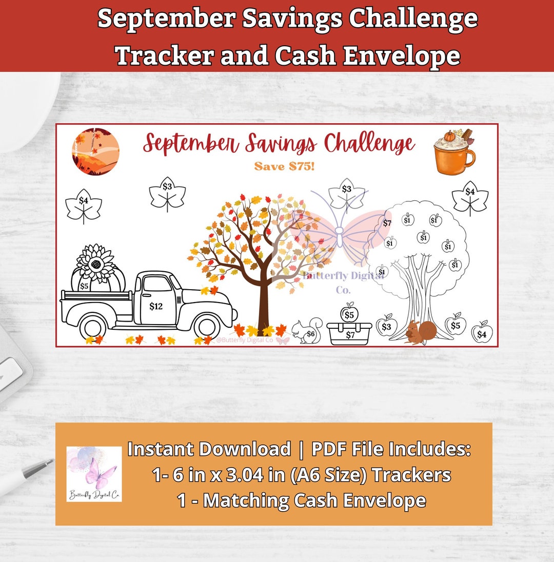 Printable September Savings Challenge Tracker A6 and Cash Envelope ...