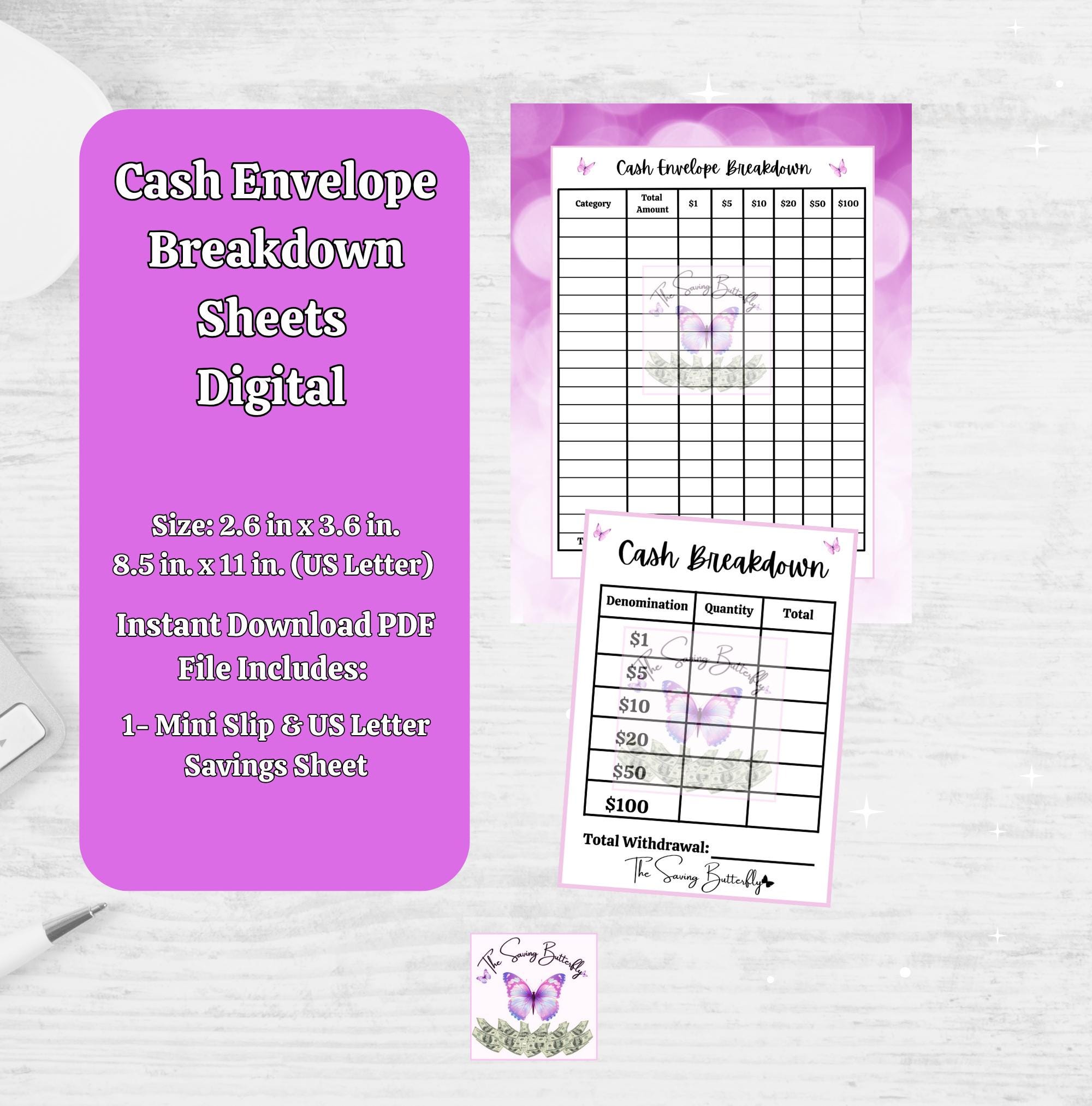 Printable Cash Envelope Breakdown Sheet: Bank Teller Slip (PDF) - Etsy