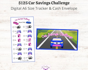 Printable 125 Dollar Car Savings Challenge Tracker A6, A6 Savings Challenge, Low Income Savings Challenge, Mini Cash Envelope Set