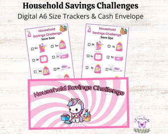 Printable 50 & 100 Dollar Household Savings Challenge Tracker A6, A6 Savings Challenge, Mini Low Income Savings Challenge, Cash Envelope Set