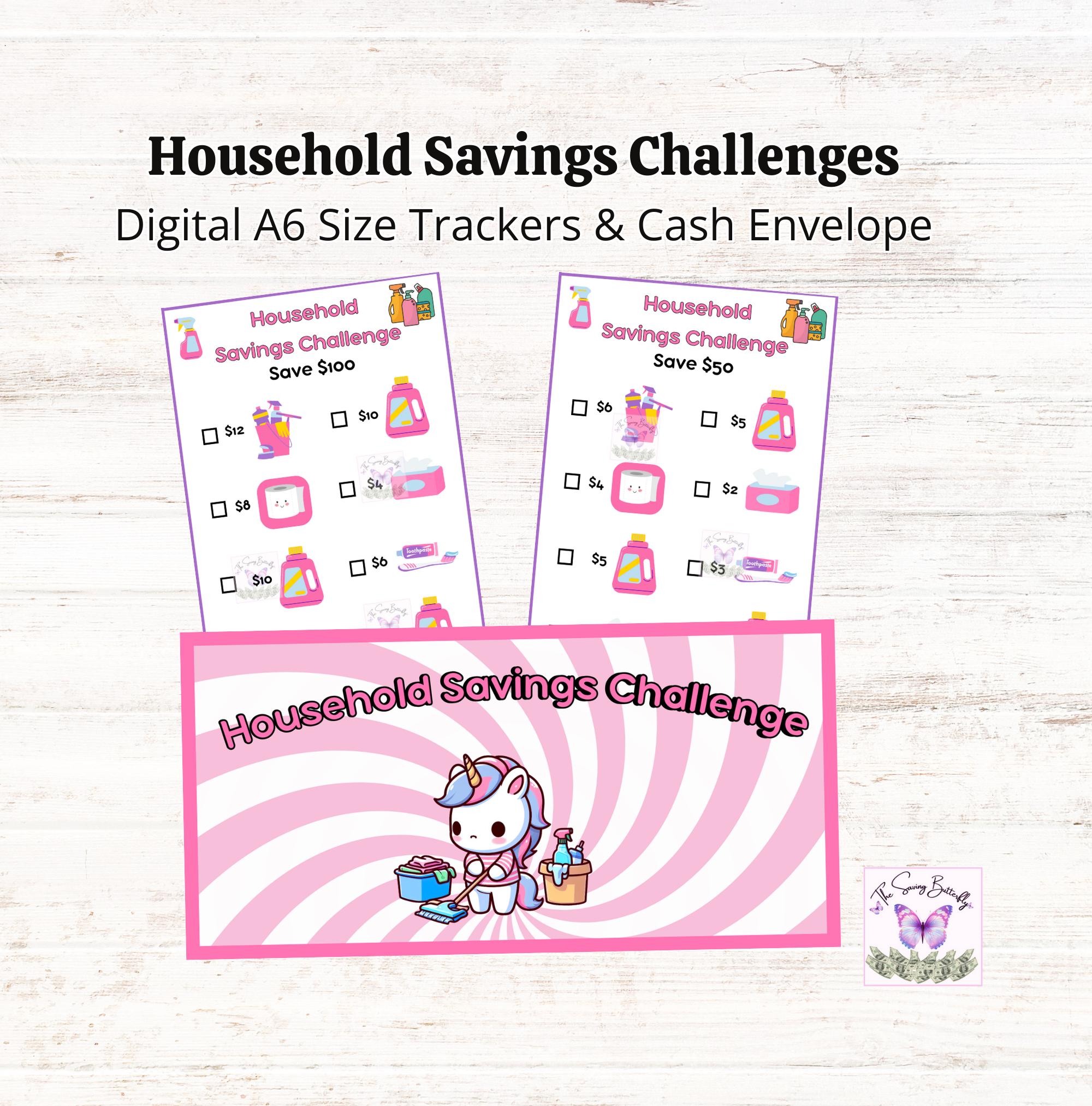 Printable 50 & 100 Dollar Household Savings Challenge Tracker A6, A6 ...