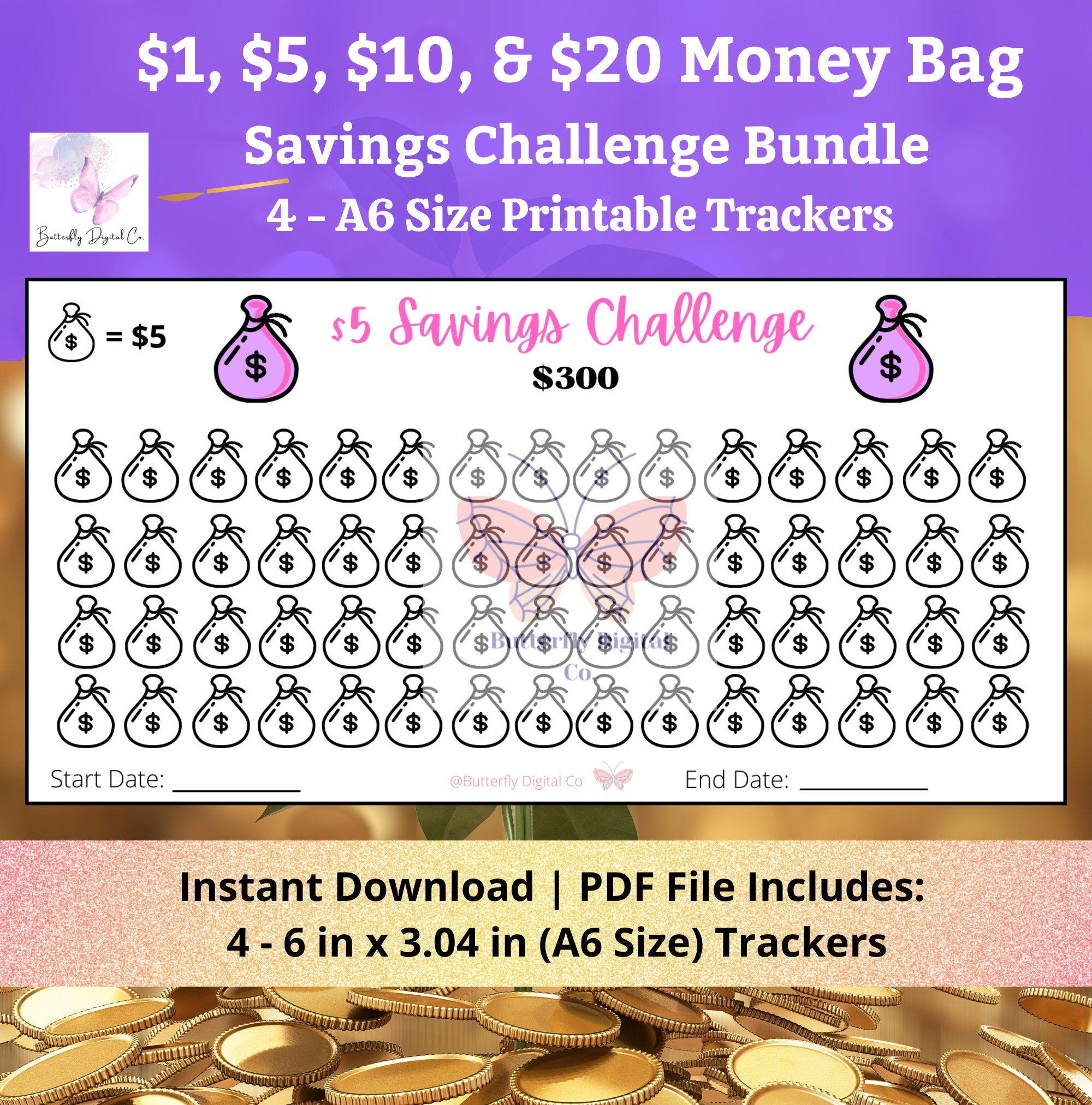 Printable Money Bag Savings Challenge Bundle A6/ 1 Dollar - Etsy
