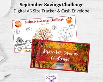 Printable September Savings Challenge for Cash Stuffing | A6 Binder Insert | Color and Save Tracker | Mini Fall Budget Money Insert
