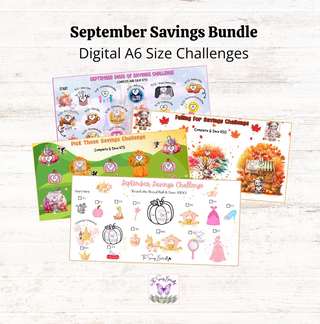 Digital September Savings Challenge Bundle Set, A6 Monthly Tracker ...