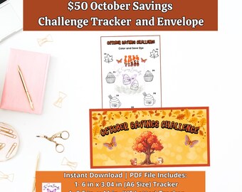 October Savings Challenge Printable: Color & Save Tracker, A6 Binder Insert (PDF Download