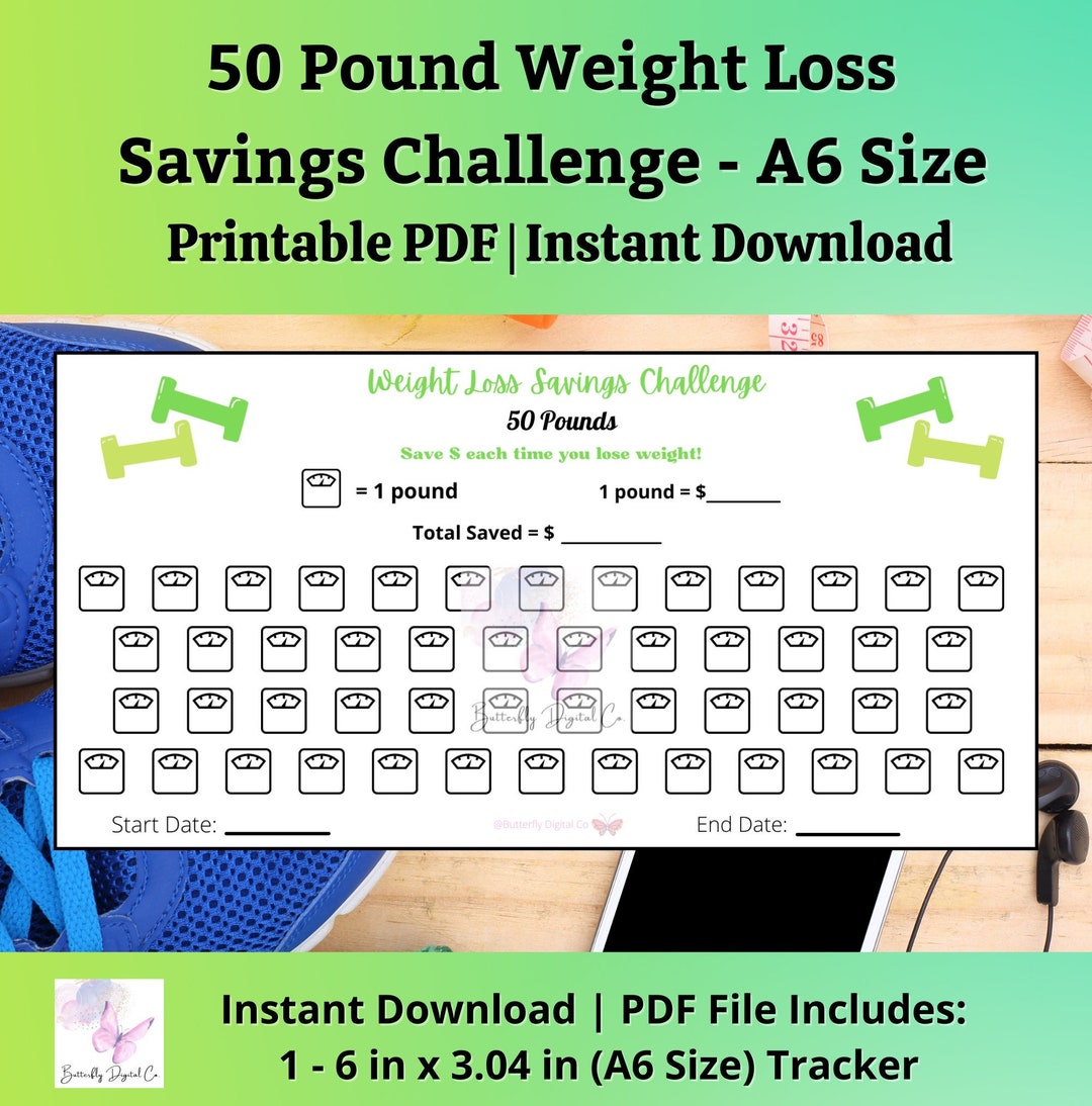 Printable 50 Pound Weight Loss Savings Challenge A6 Size/ Weight Loss
