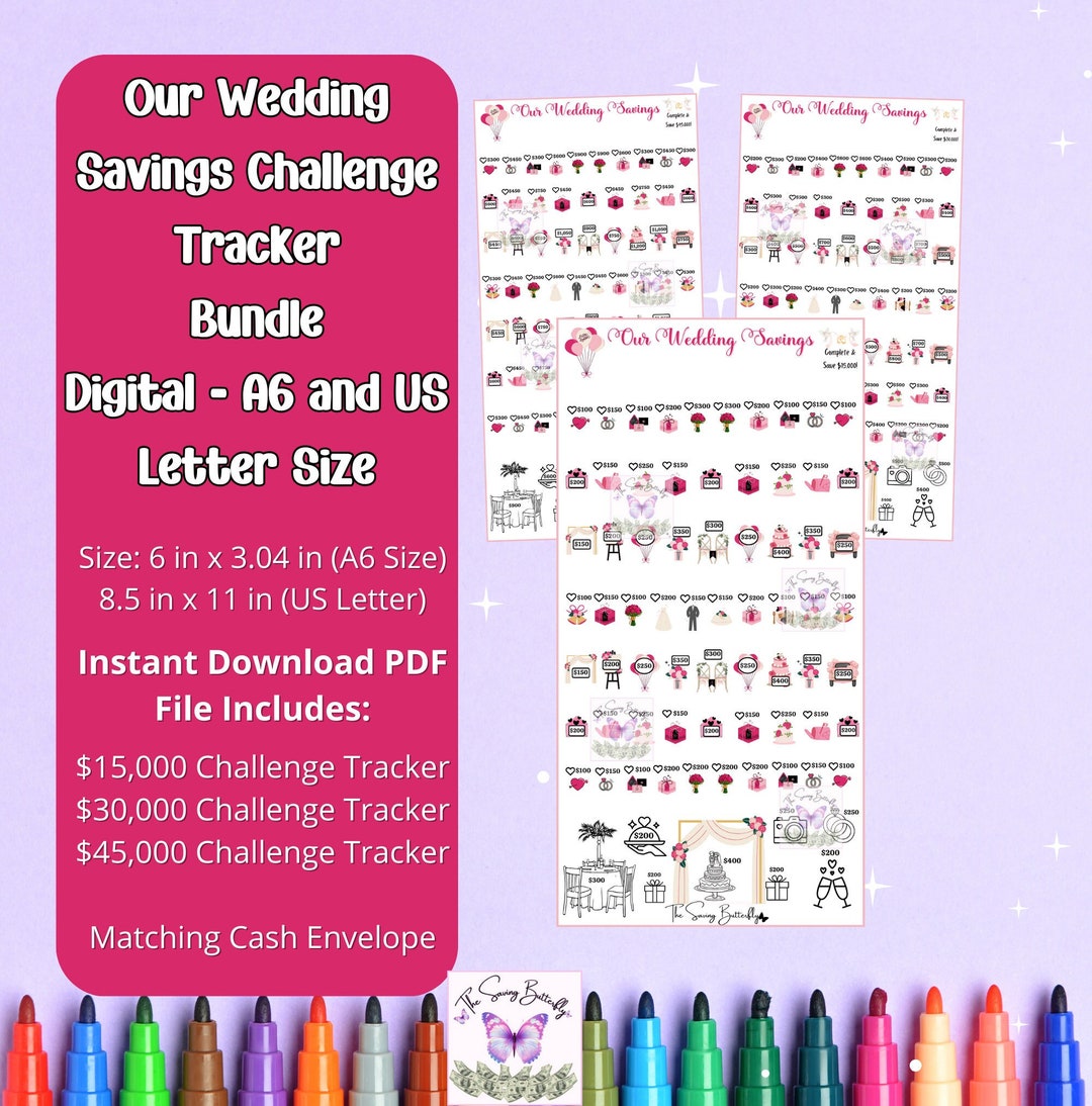Save By Numbers .pdf Printable Wedding Savings Challenge Bundle: A6 & US Letter Tracker (PDF ...