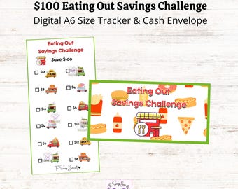 Printable 100 Dollar Eating Out Savings Challenge A6 Tracker/ Dining Out Savings Tracker/ A6 Savings Tracker/ Mini Savings Challenge