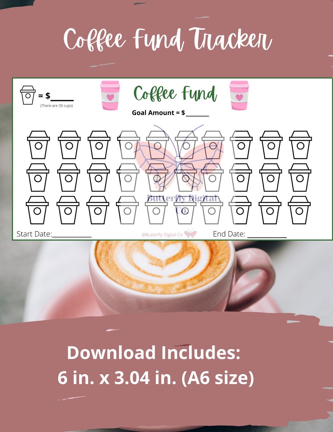 Printable Coffee Savings Tracker A6/ Coffee Fund Savings/ Low - Etsy