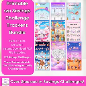 Printable 2025 A6 Savings Challenge Trackers Bundle for The Saving Butterfly Challenge Book Volume 2, Mini Low Income Savings Challenges
