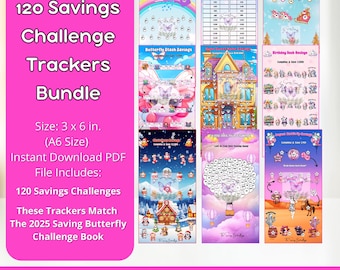 Printable Volume 2 A6 The Saving Butterfly Challenge Book , Savings Challenge Trackers Bundle