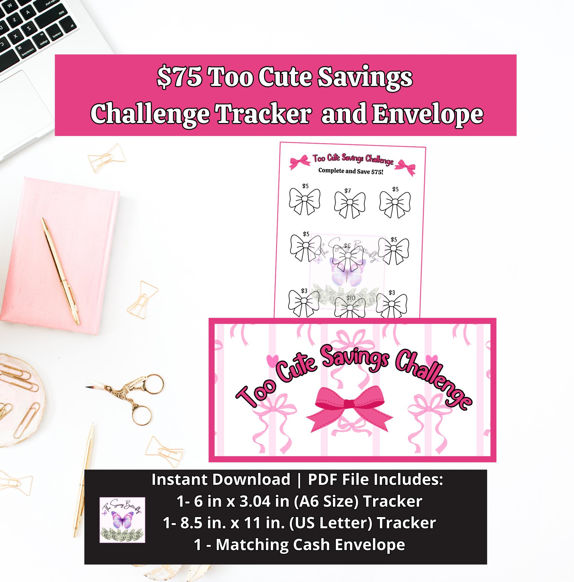 Printable Too Cute Savings Challenge for Cash Stuffing | A6 Binder Insert | Color and Save Tracker | Cash Envelope Budget Sheet