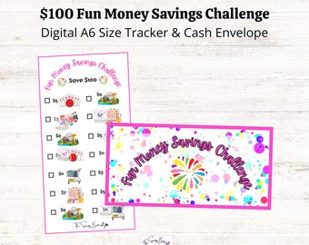 Printable 100 Dollar Fun Money Savings Challenge Tracker A6, A6 Savings Challenge, Mini Cash Envelope Money Insert