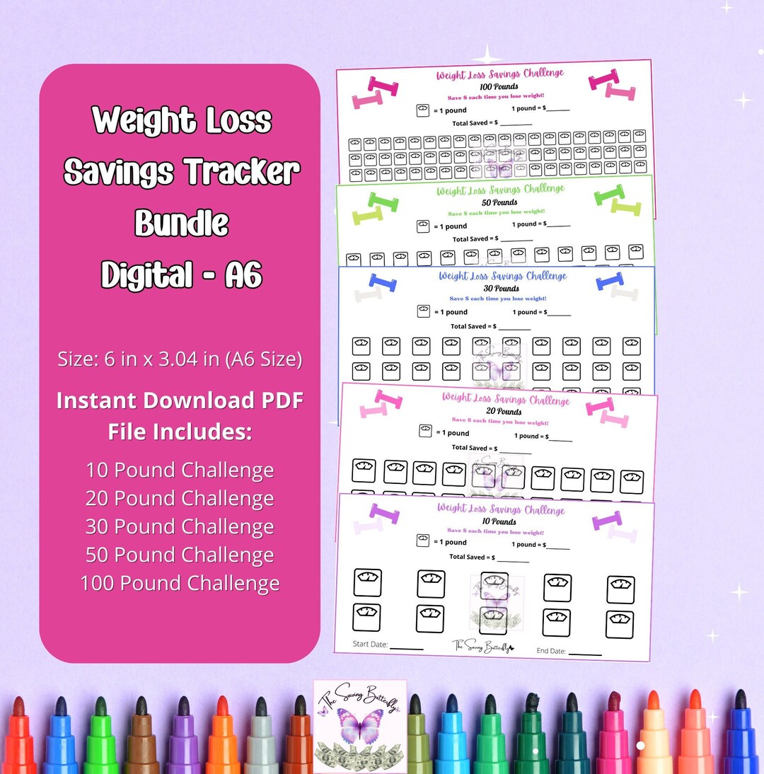 Printable Weight Loss Savings Challenge: A6 Tracker Bundle (digital ...