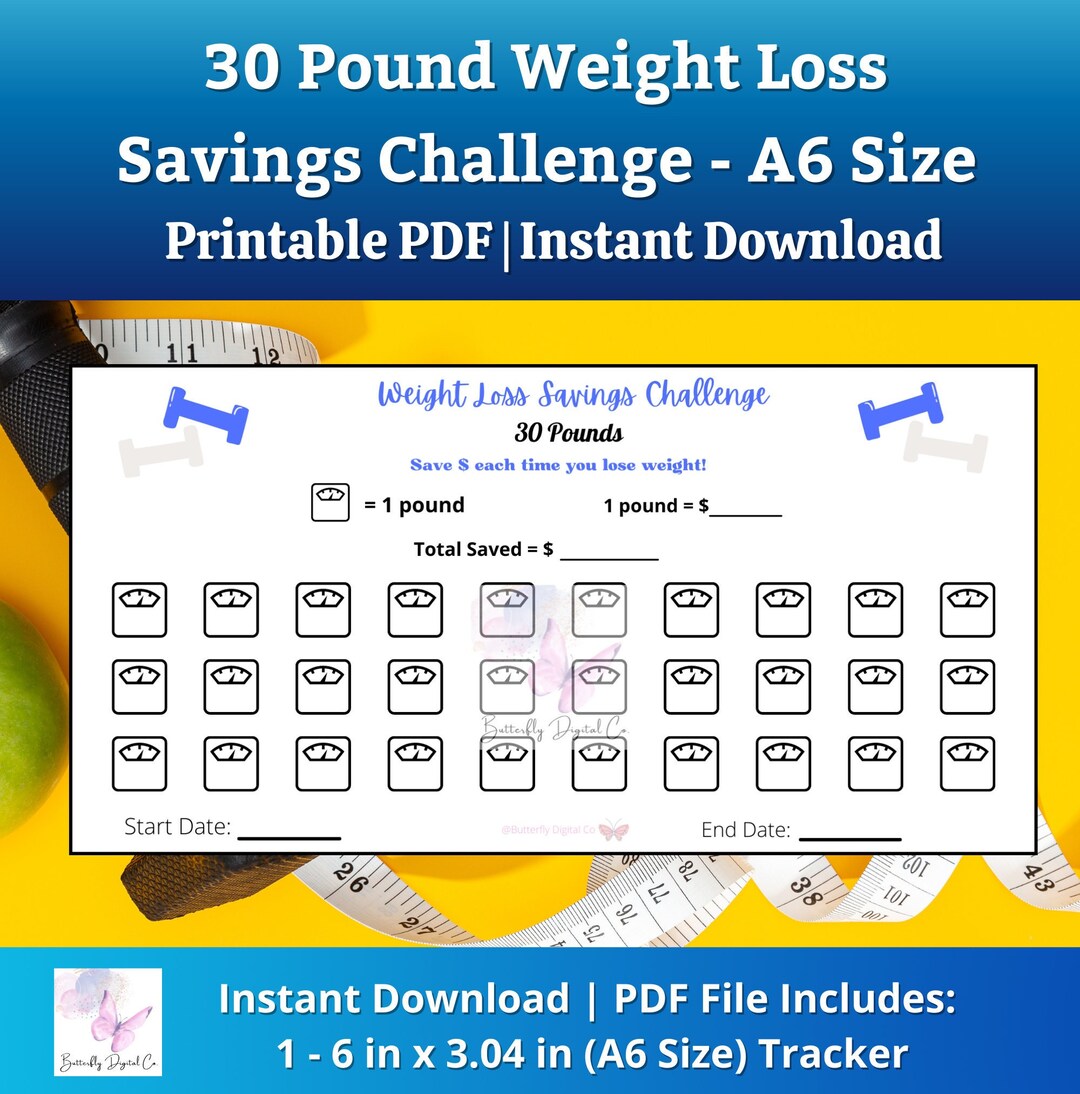 Printable 30 Pound Weight Loss Savings Challenge A6 Size/ - Etsy