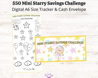 Printable Starry Savings Challenge Tracker A6/ Child Savings Tracker/ Cash Envelope Binder Insert/ Mini Kid Color and Save by Numbers