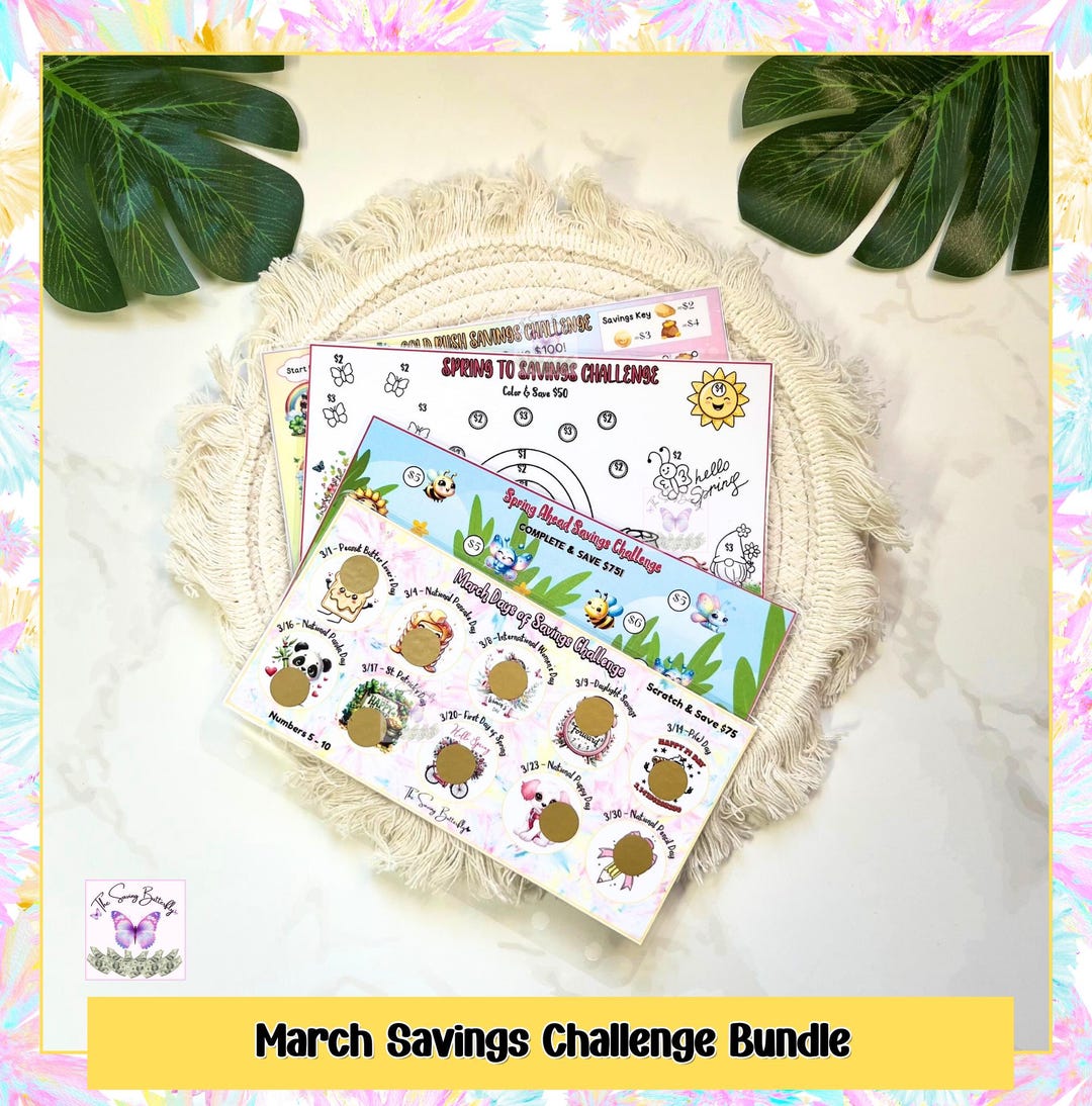 March Savings Challenge Bundle: A6 Scratch & Save Tracker Set - Etsy