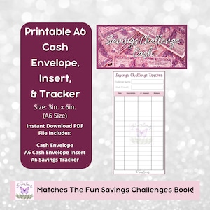 Printable Cash Envelope Inserts, Cash Envelope, Cash Envelope Savings Tracker, Fun Savings Challenge Book Cash Envelopes