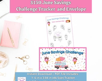 Printable June Savings Challenge for Cash Stuffing | A6 Binder Insert | Color and Save Tracker | Cash Envelope Budget Sheet