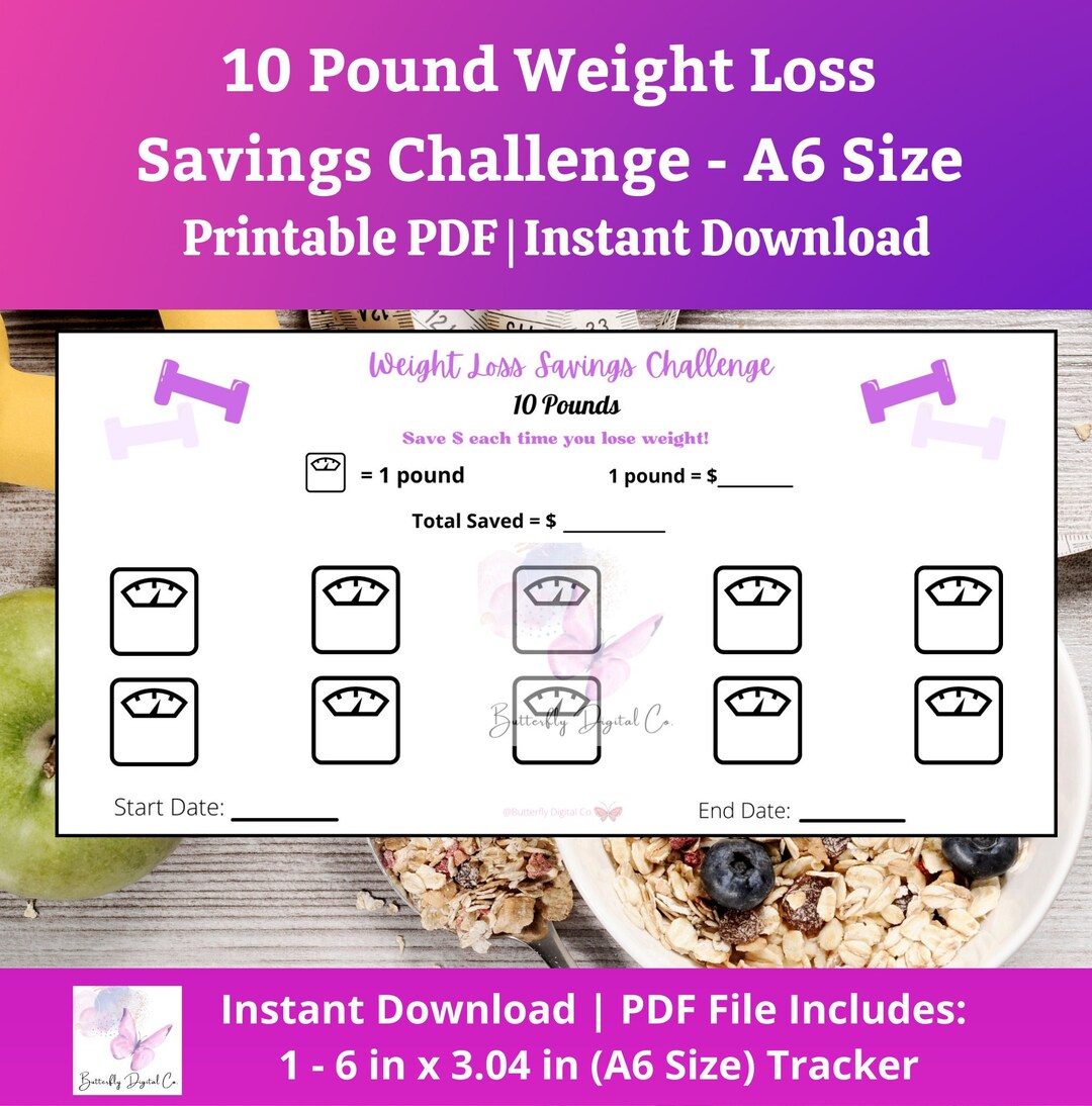 Printable 10 Pound Weight Loss Savings Challenge A6 Size/ Etsy