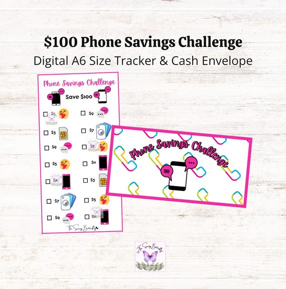 Printable 100 Dollar Phone Savings Challenge Tracker A6, A6 Savings Challenge, Cash Envelope Set, Challenge, Binder Mini Savings Challenge