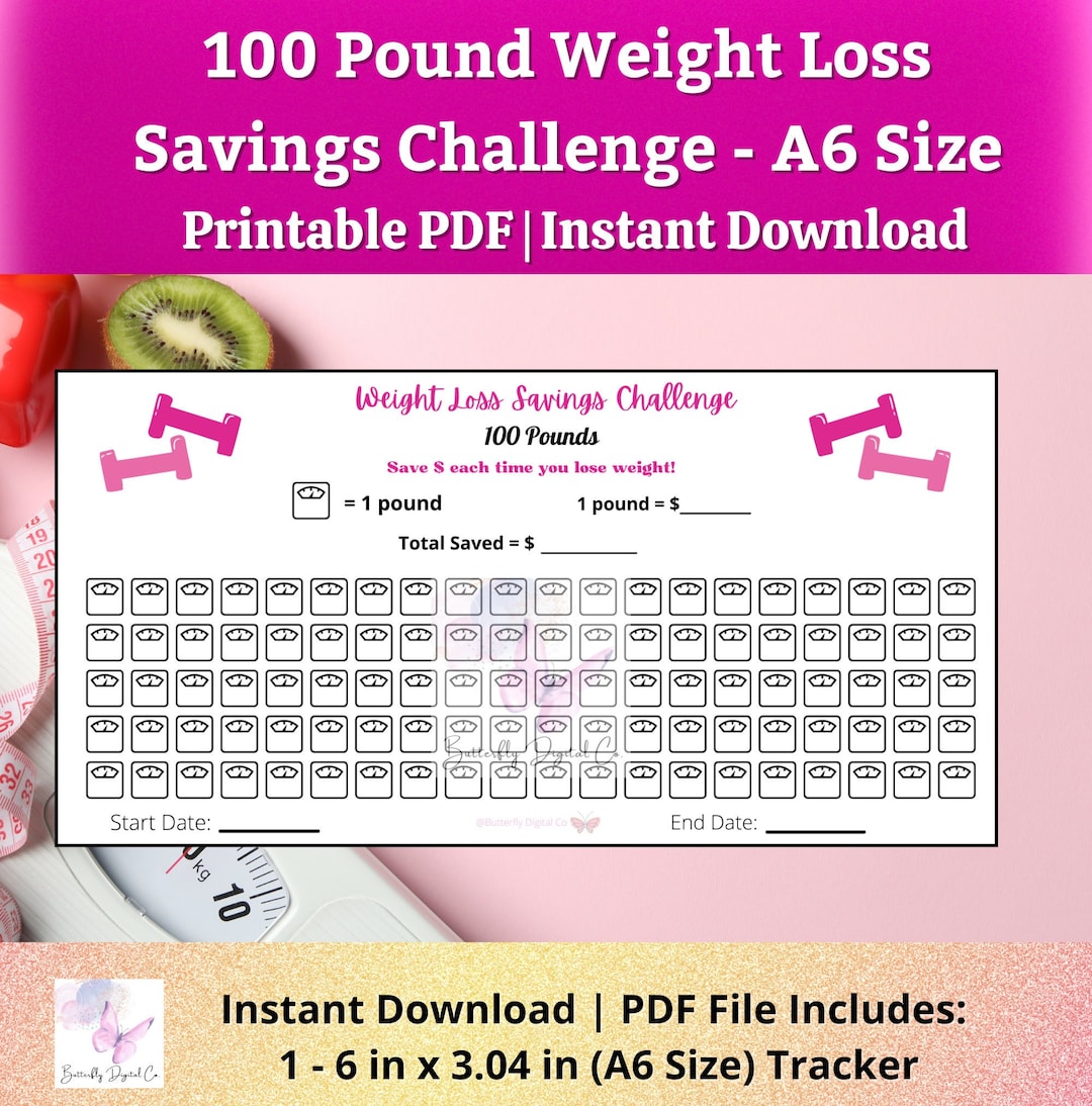 Printable 100 Pound Weight Loss Savings Challenge A6 Size Weight Loss printable-100-pound-weight-loss-savings-challenge-a6-size-weight-loss