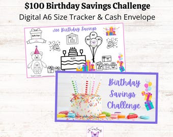 Printable 100 Dollar Birthday Savings Tracker A6/ Gift Savings/ Birthday Party Savings/ Mini Savings Tracker/ Mini Savings Challenge