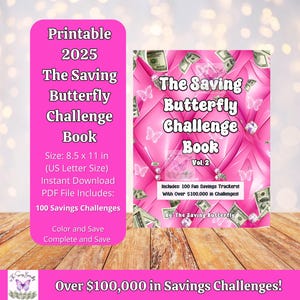 Printable Saving Butterfly Challenge Book 2025 | 100 Money Saving Challenges | Budget Planner | Cash Envelope Binder Set | Save 100K Tracker