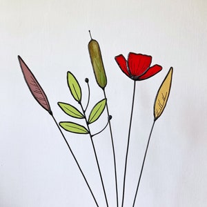 Stained Glass Wild Flowers, Handmade Everlasting Bouquet, 5 Stem Flower Arrangement, Create or Add to your own Unique Flower Display.