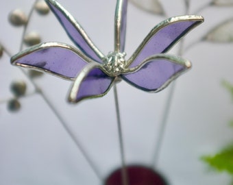 Stained Glass Purple Flower Stem for Vase, Glass Flower Gift, Botanical Suncatcher Decor, Handmade Floral Home Decor, Unique Gift