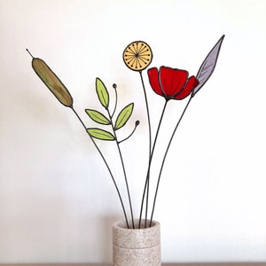 Stained Glass Wild Flowers, Everlasting Suncatcher Bouquet, Wildflower Arrangement, 5 Stems, Perfect Gift or Create your own Flower Display