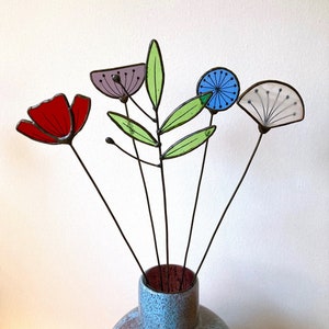 Stained Glass Flower Bouquet, 5 Stem Everlasting Wildflower Flower Arrangement. Add to or begin your own unique display. An ideal gift.