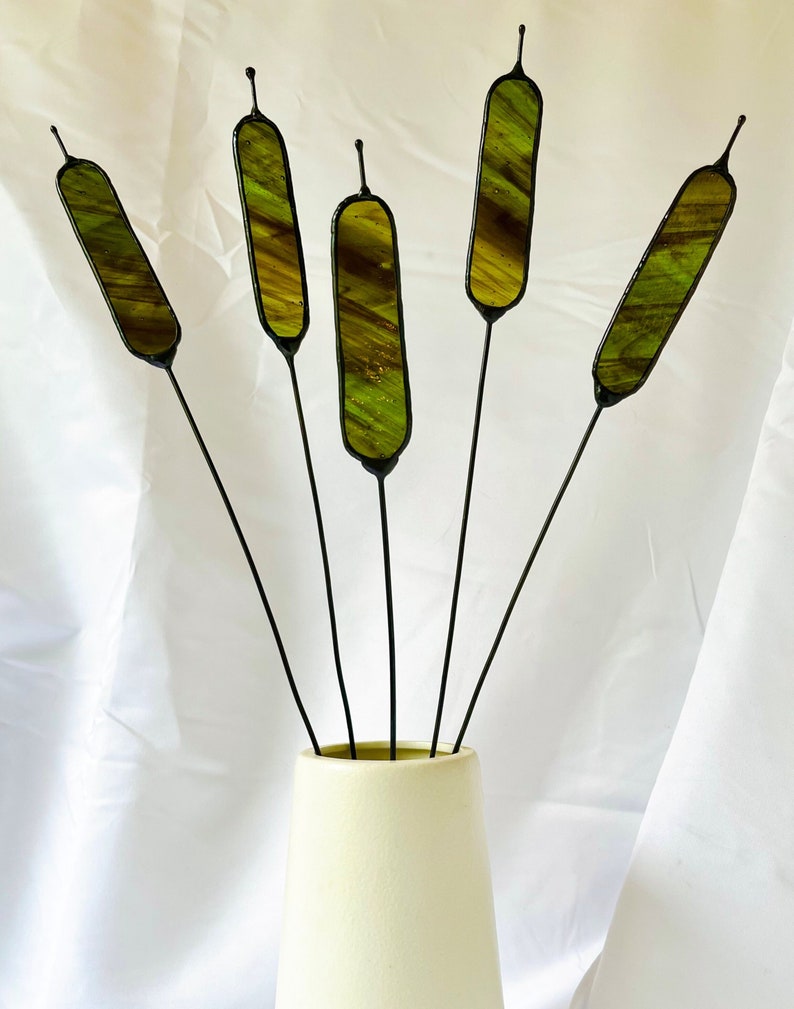 Stained Glass Flower Green Bulrush Cattail. Price per Handmade Stem. - Etsy