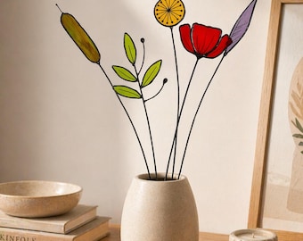 Stained Glass Flowers, Suncatcher 5 Stem Wildflower Bouquet