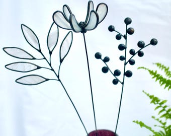 Handmade Stained Glass Flower Bouquet, 3 Stem Suncatcher