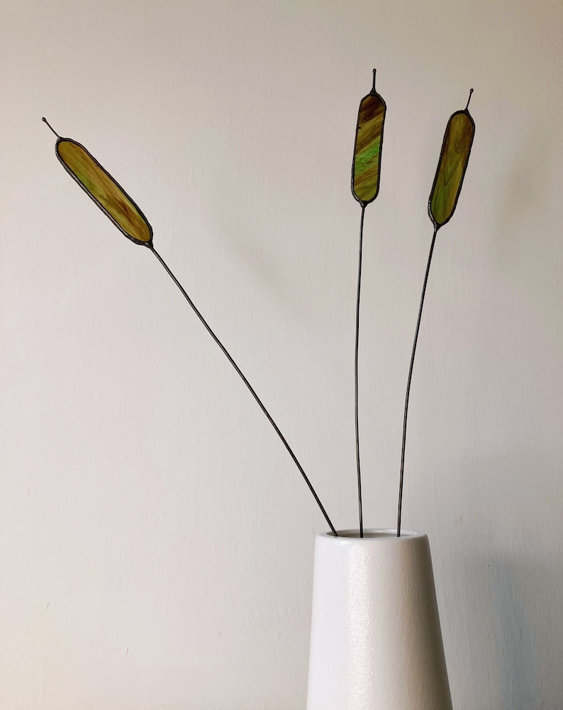 Stained Glass Flower Green Bulrush Cattail. Price per Handmade Stem. - Etsy