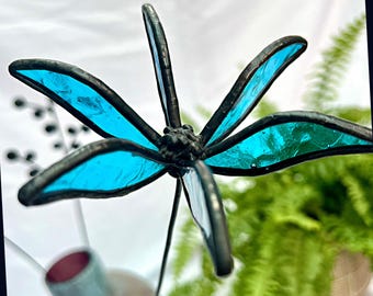 Blue and Black 3D Stained Glass Clematis Flower, Handmade Wildflower