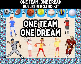 Physical Education Bulletin Board and Door Decor Kit - Sports Team Class Theme - One Team, One Dream Sports Decor - Gym Bulletin Board Set