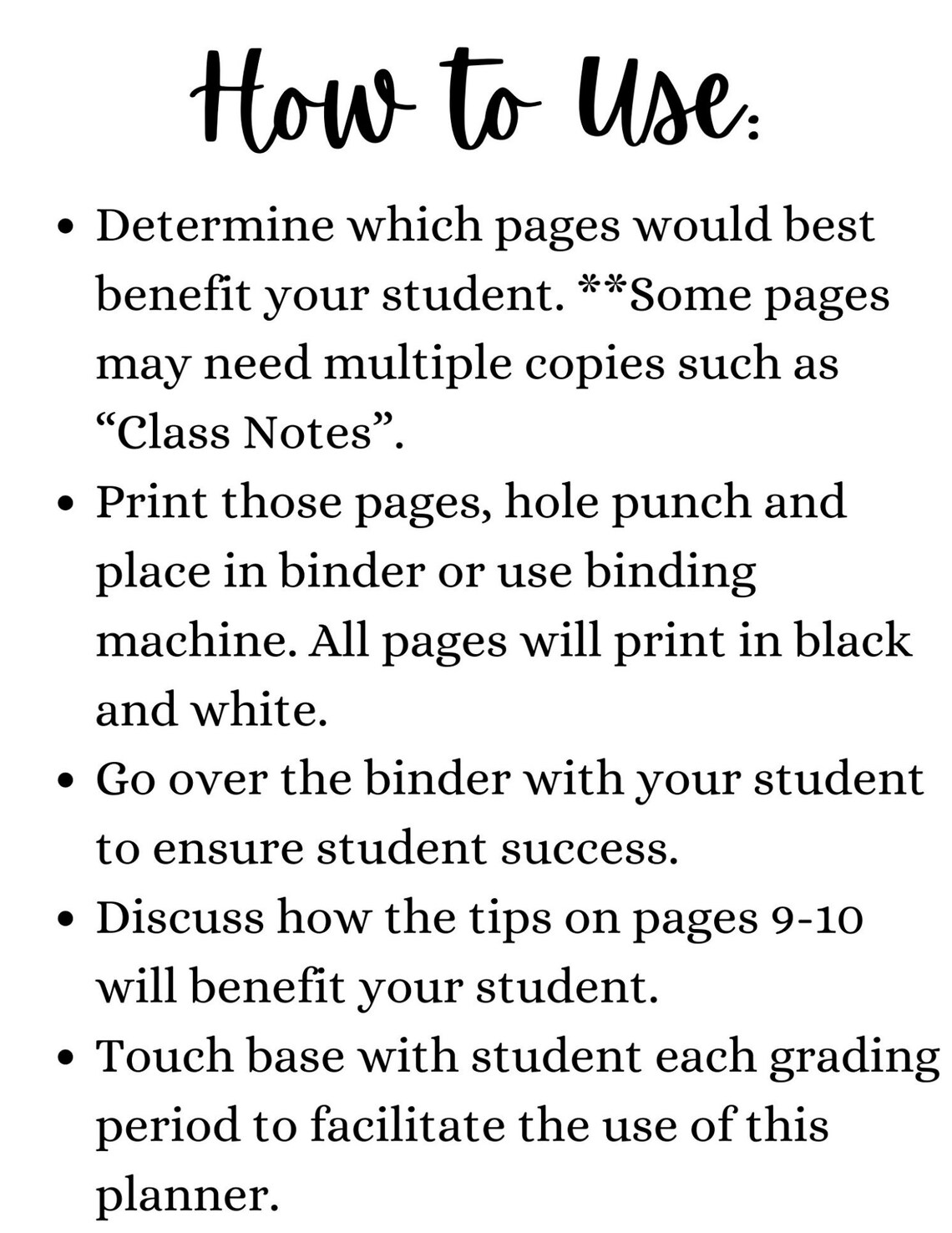 Printable Student Planner Executive Functioning Assignment Etsy