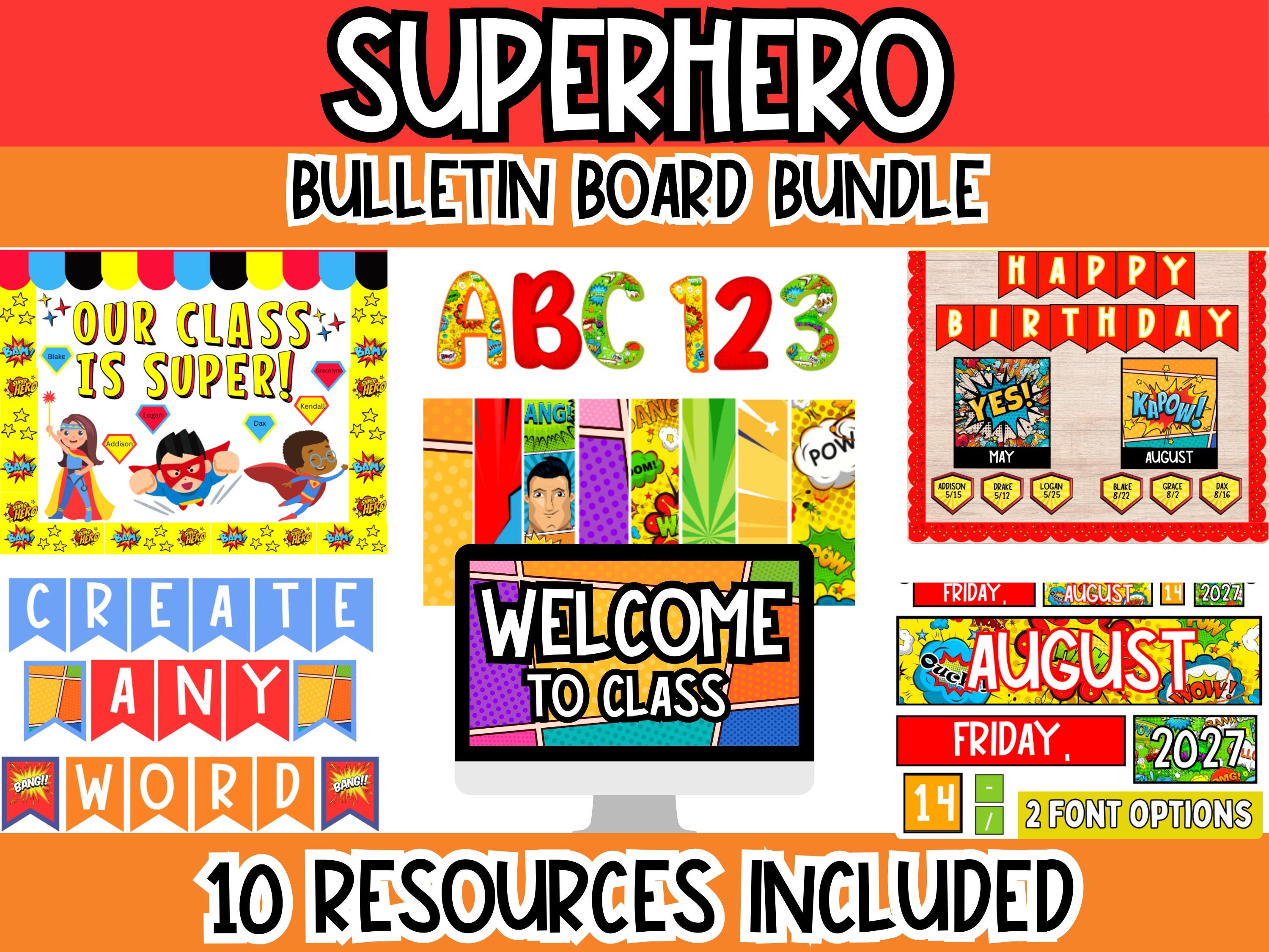 Superhero Bulletin Board Bundle | Editable Classroom Decor | Printable  Superhero Theme Teacher Kit l Hero Bulletin Board Kit and Door Decor, image size:3000x2250