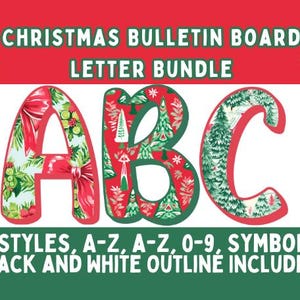 Letras para tablones de anuncios navideños l Decoración navideña para puertas en rojo y verde l Decoraciones clásicas navideñas para clases - Decoración navideña para clases