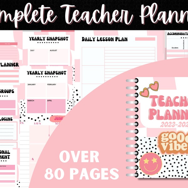 Retro Teacher Printable Planner 2024-2025 Academic Planner, Instant Download, Agenda, Teacher Binder/Notebook, and Lesson Planning, Grades