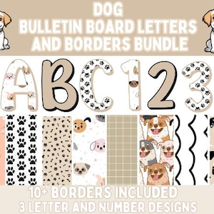 Letras y bordes para tablones de anuncios para perros l Decoración para puertas de perros l Decoraciones para clases de perros - Tablón de anuncios para clases de perros l Tema para aulas de perros