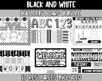 Black and White Classroom Decor Bundle | Modern Bulletin Board Letters Kit | Neutral Editable Teacher Decor for Classroom Setup