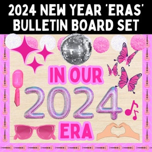 Kit de tablón de anuncios de Año Nuevo: En nuestro juego de decoración de puerta Era 2024 l Juegos de tablón de anuncios Eras l Tablón de anuncios de Año Nuevo 2024 para la escuela