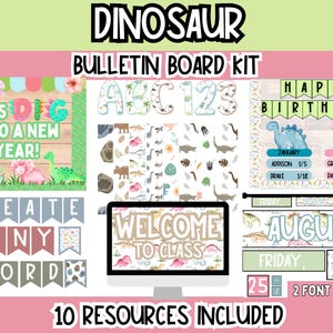 Dinosaur Bulletin Board Bundle | Editable Classroom Decor | Prehistoric Theme Printable Teacher Kit l Dinosaur Bulletin Board and Door Decor