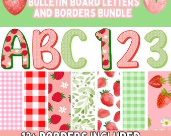 Letras y bordes para tablón de anuncios con fresas l Decoración para puerta de aula con fresas l Decoraciones para aulas con fresas - Decoración para aulas con fresas