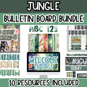 Jungle Bulletin Board Bundle | Safari Classroom Decor | Editable Printable Jungle Theme Teacher Kit l Jungle Classroom Decor Theme