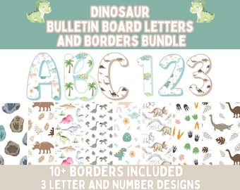Letras y bordes para tablón de anuncios de dinosaurios l Decoración de puerta con dinosaurios l Decoraciones para clases de dinosaurios - Tablón de anuncios de clases de dinosaurios