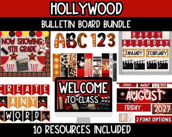 Hollywood Bulletin Board Bundle | Editable Classroom Decor | Movie Theme Printable Teacher Kit l Hollywood Bulletin Board Kit and Door Decor